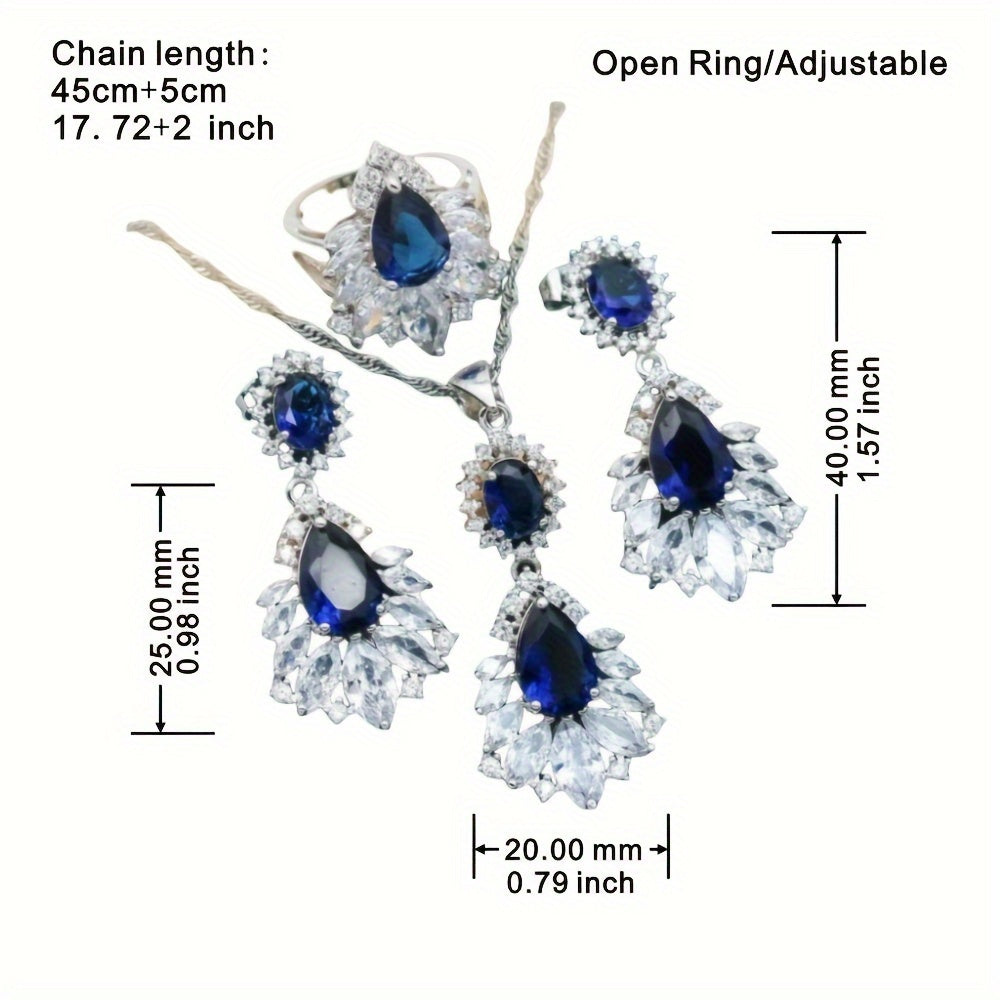 Ayollar uchun zargarlik buyumlari to'plami, 5 ta, platina qoplangan mis, sun'iy zirkon bilan, to'y va maxsus tadbirlar uchun