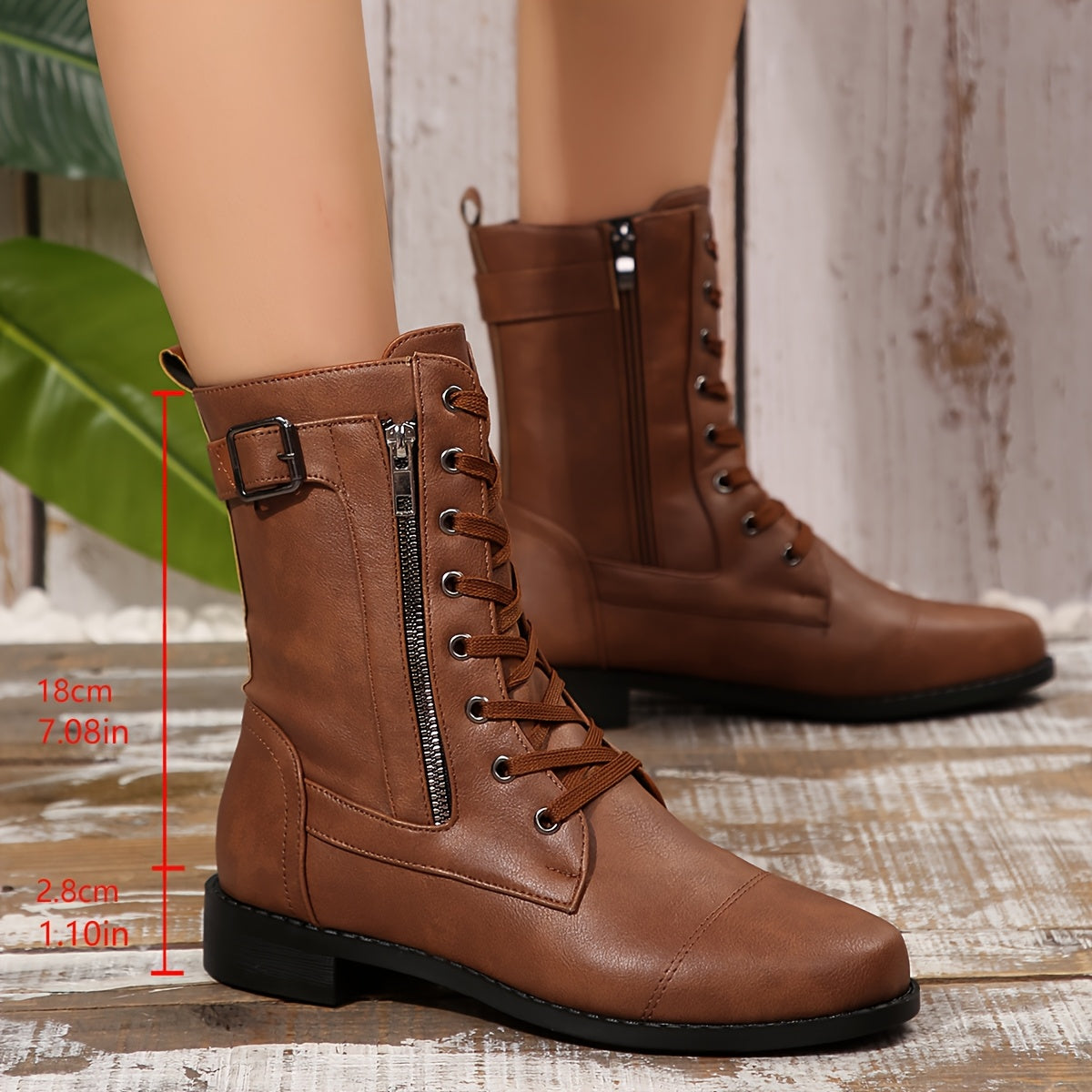 Women's Brown Trendy Short Tube Fashion Boots With Thick Heel