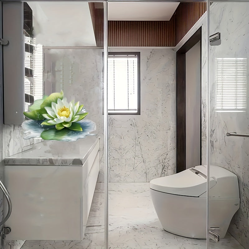 White Lotus Flower Wall Decal Self-Adhesive PVC Floral Sticker for Bathroom and Home Decor