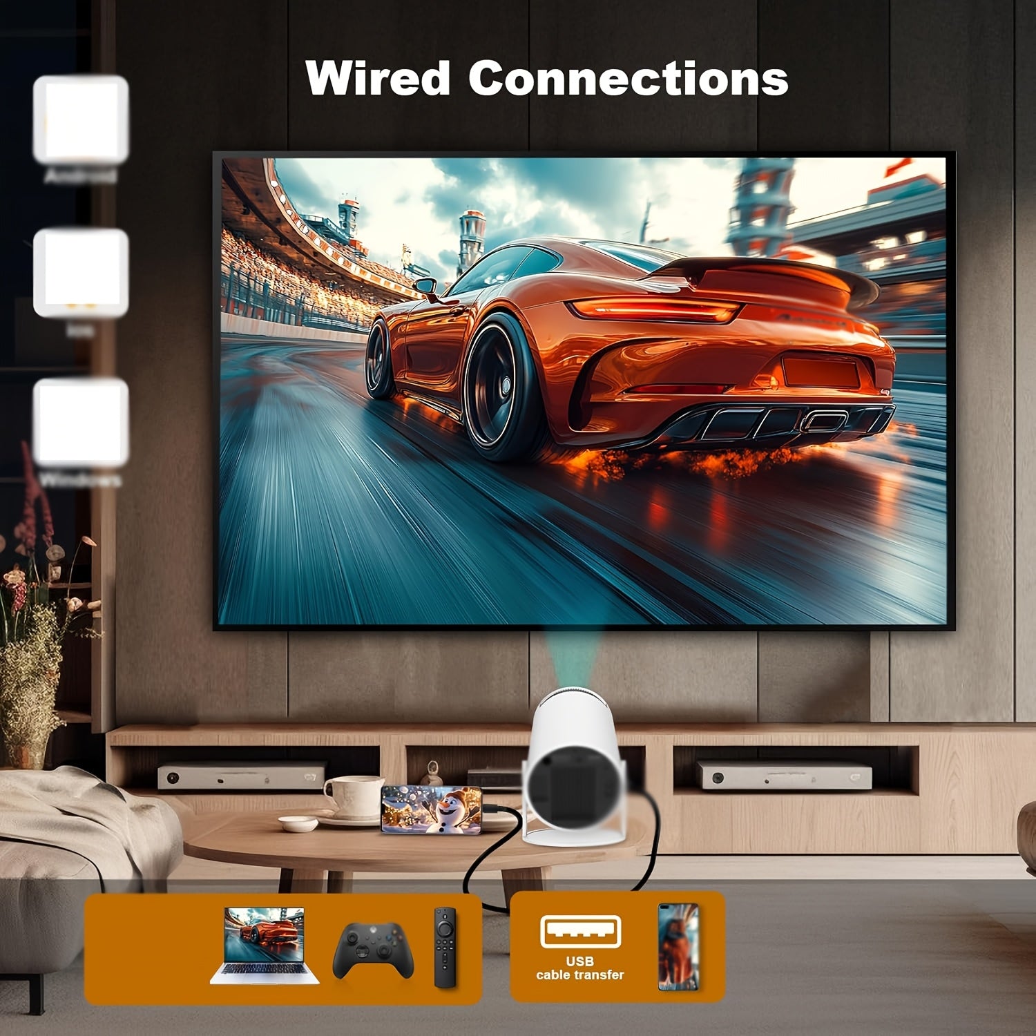 Home Theater Projector 4K Ultra HD Wireless 120ANSI 180° Adjustable