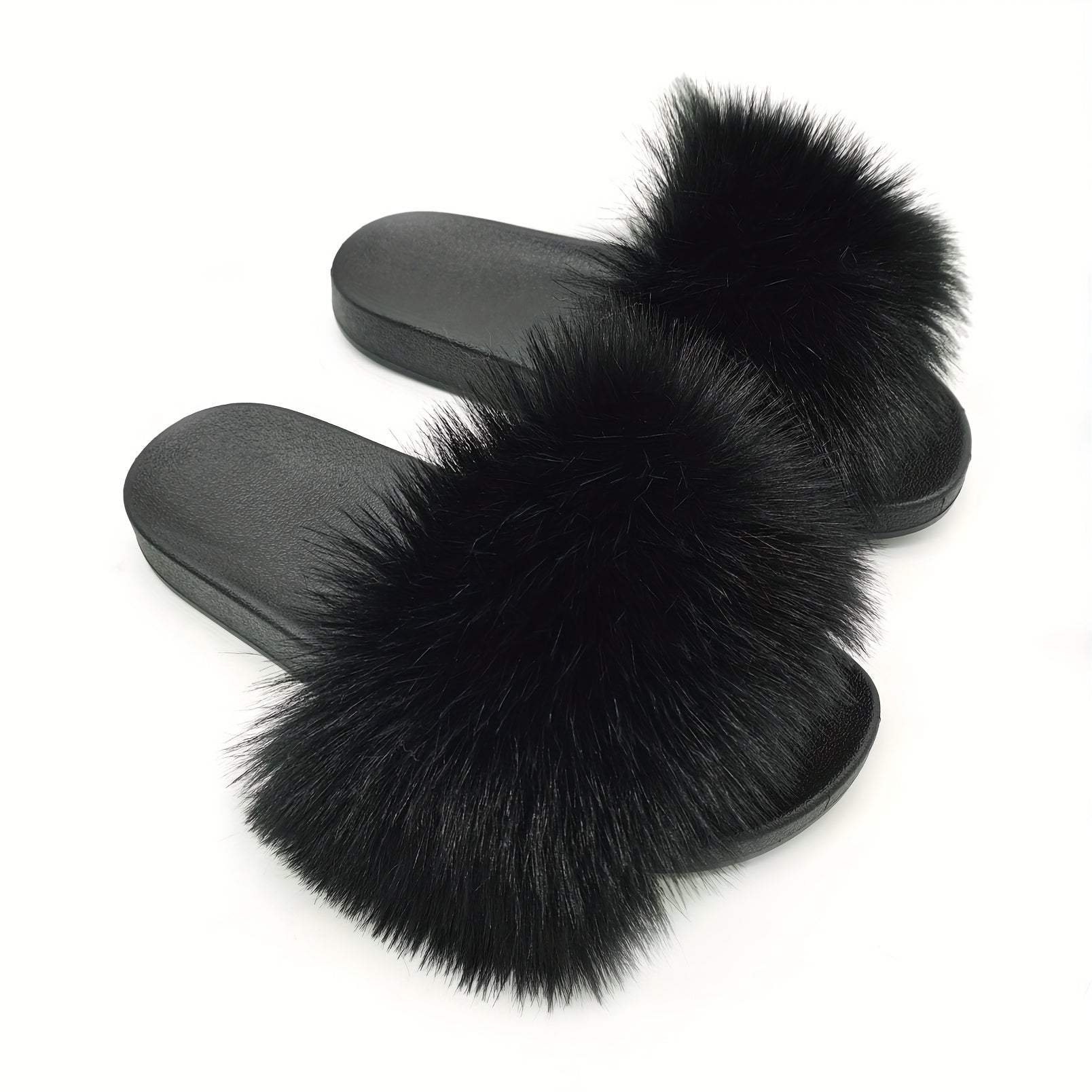 Women's Faux Fur Slides Open-Toe Flat Sandals Indoor Outdoor Fuzzy Slippers