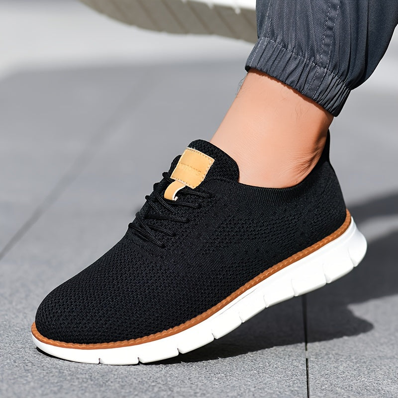 Men's Breathable Knit Business Casual Shoes Beige Brown Leather Upper EVA Sole Round Toe All-Season