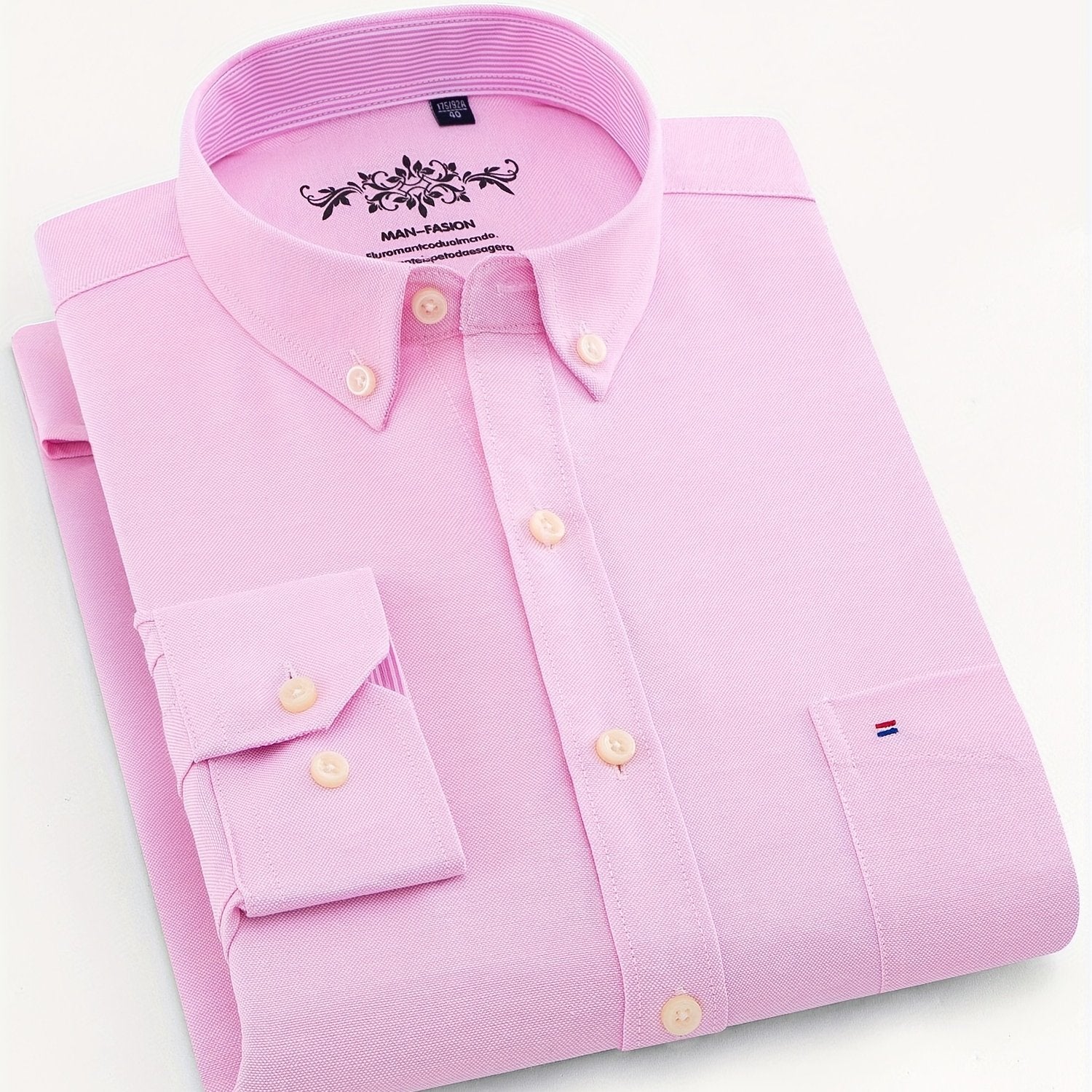 Мужская рубашка из хлопка и полиэстера однотонного цвета с длинными рукавами и карманом