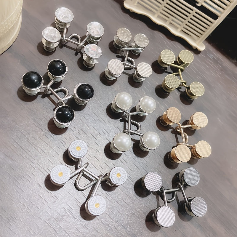 Set of 8 Denim Waistband Extenders with Metal Button Pins for Women’s Pants