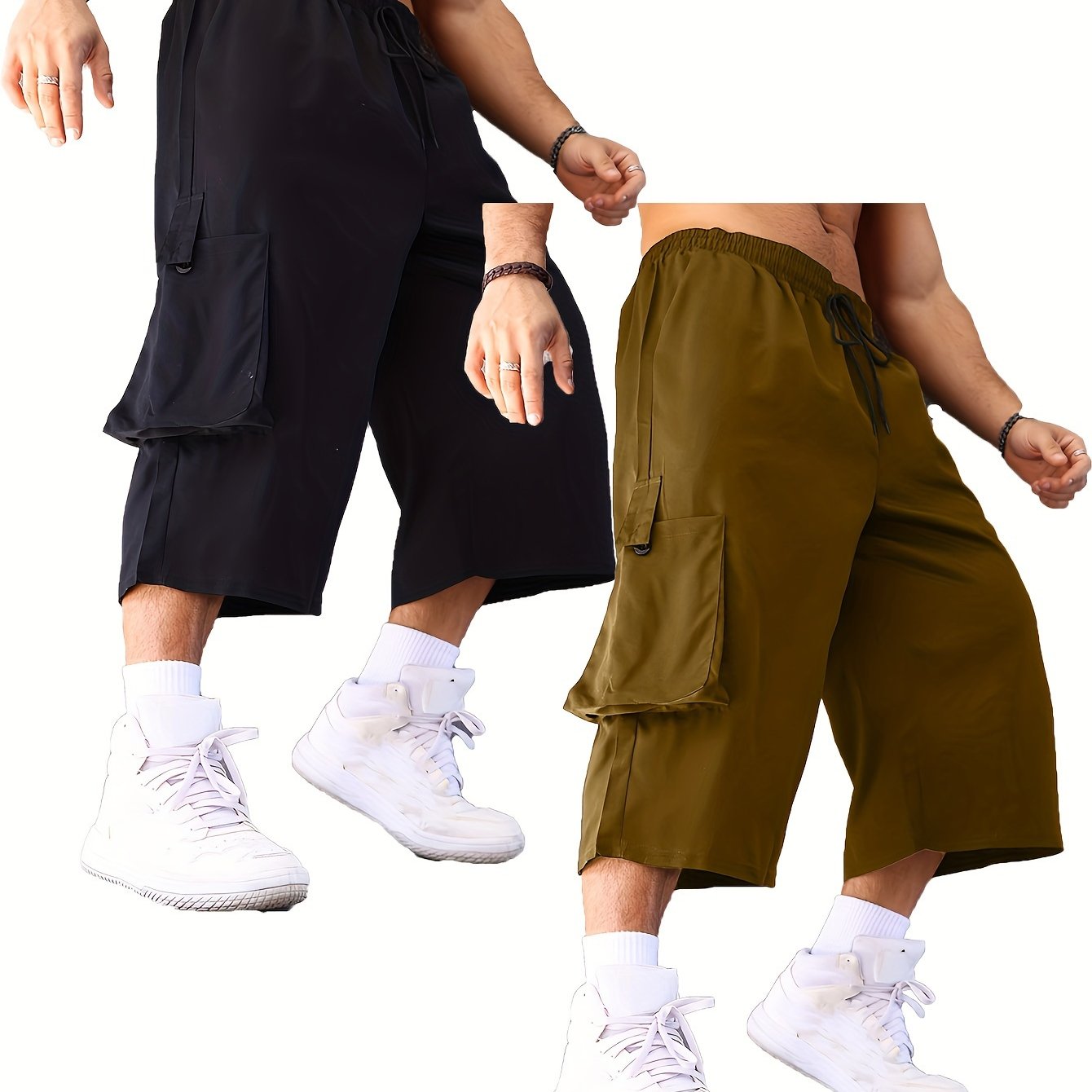 2 dona erkaklar uchun katta o'lchamdagi yuk shimlari, cho'zilgan moslama bilan, cho'zilgan fit bilan