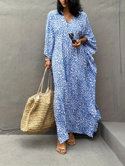 Women's Plus Size Leopard Print Kaftan Dress Vacation Cover Up V Neck
