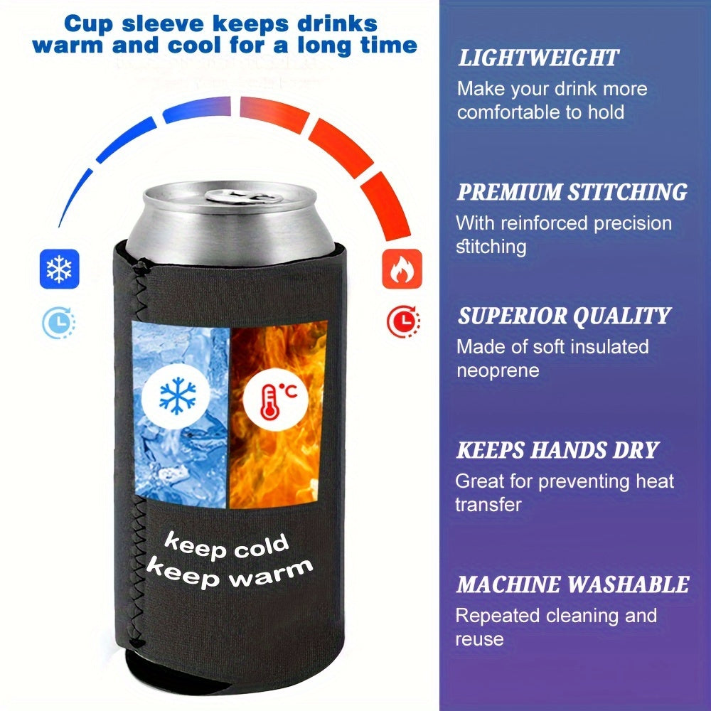 Set of 12 Black Neoprene Slim Can Cooler Sleeves for 12oz Beer and Soda