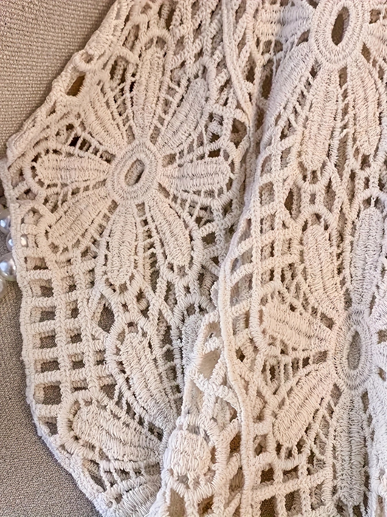 Plus Size White Off-Shoulder Crochet Top with Floral Lattice Design