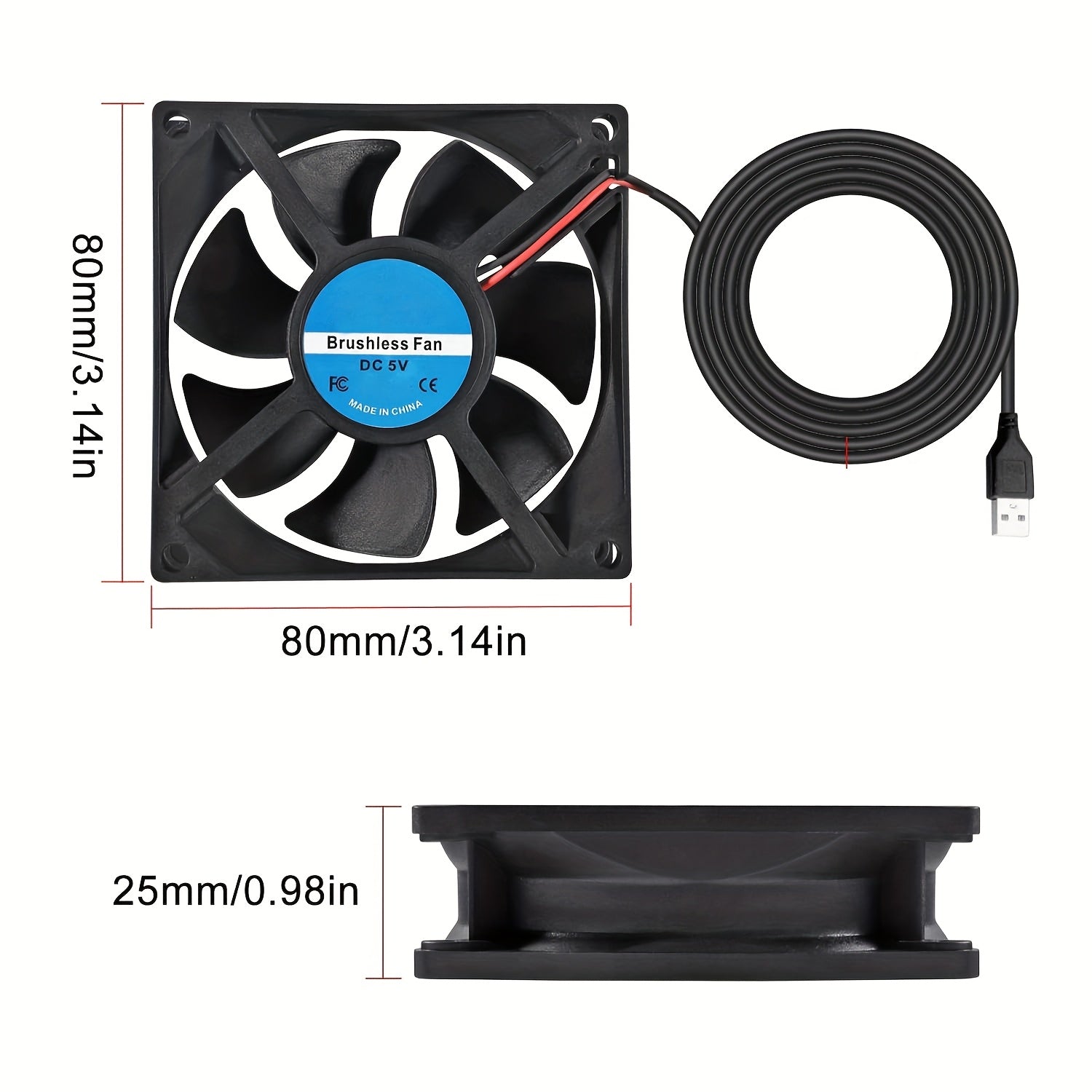 80mm x 25mm USB Portable Computer Cooling Fan Quiet High Airflow Small Device Fan