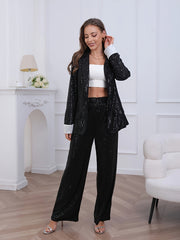 Women's Sequin Jacket And Casual Pants Two-Piece Set Slim Fit Light Luxury