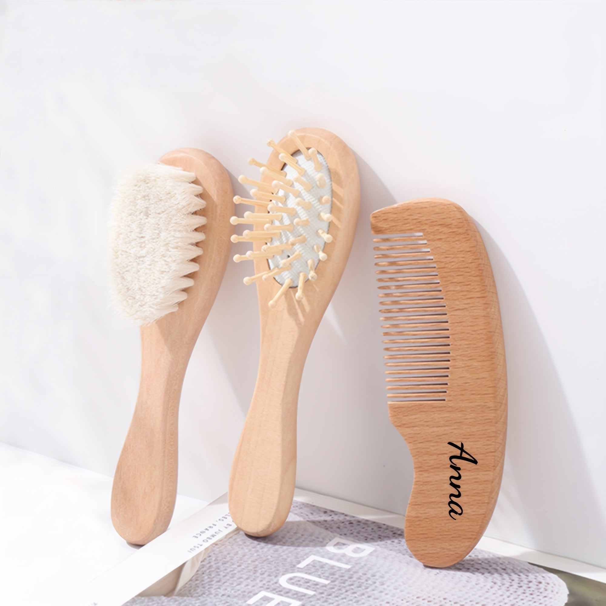 Set of 3 Hair Care Tools: Shampoo Brush, Wooden Comb, Air Cushion Head Cleaner