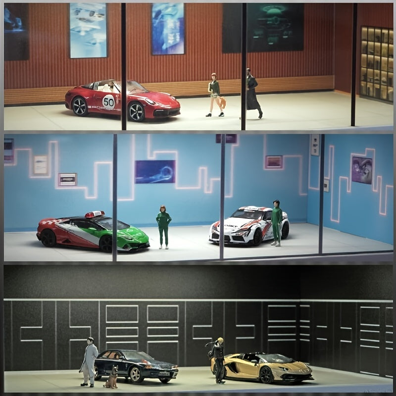 1/64 Scale Acrylic Car Model Display Case with Dust Cover and Lighting Effects for Collectibles