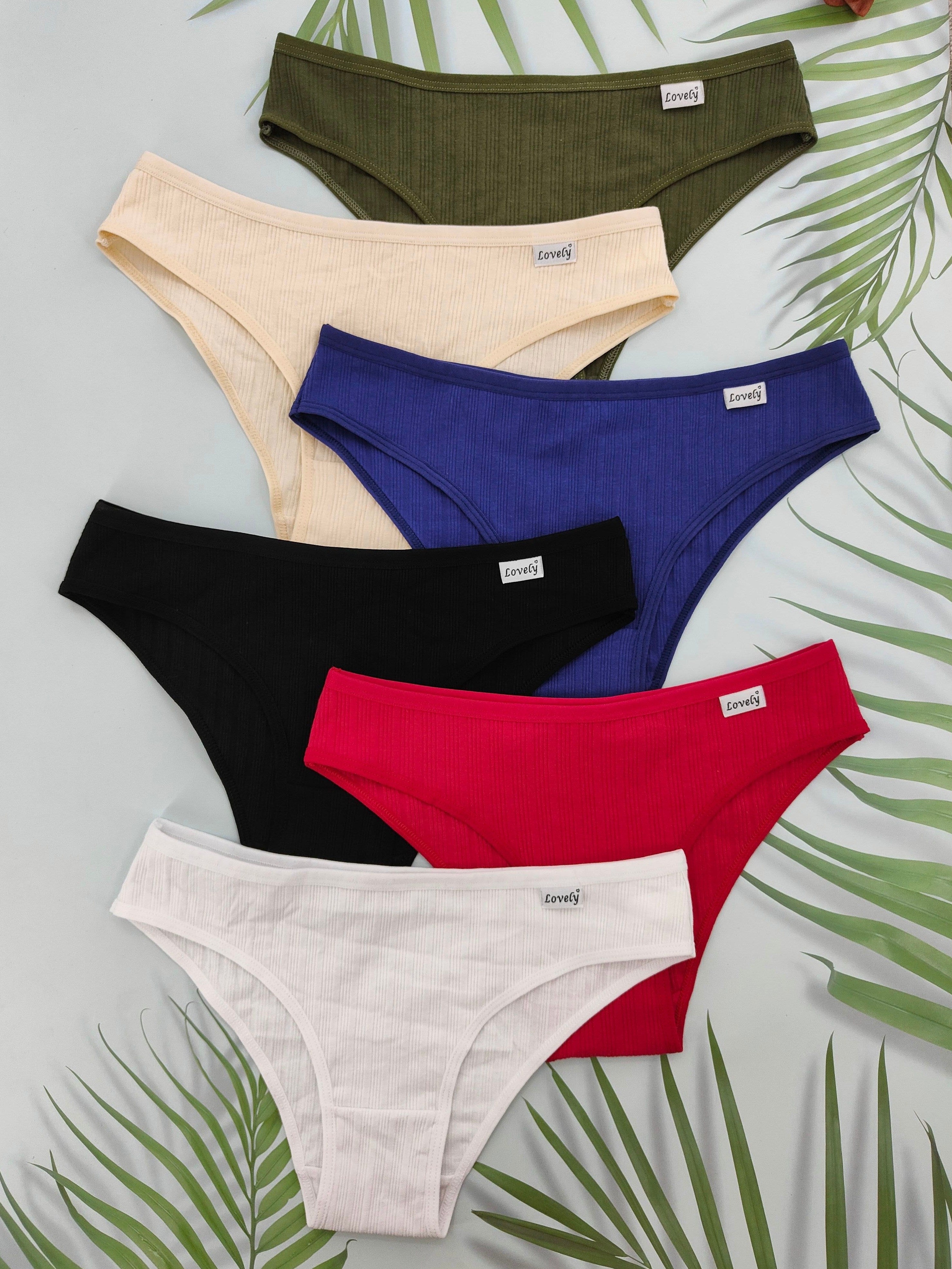 Pack de 6 braguitas de algodón de cintura baja para mujer con parche de letras, ropa interior suave y elástica