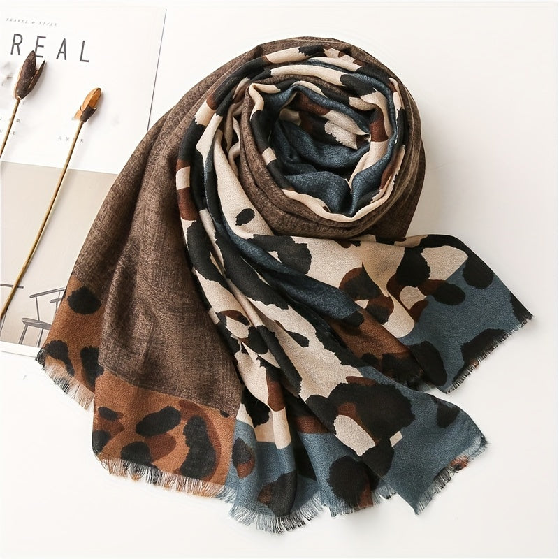 Brown Leopard Print Scarf for Women Soft Lightweight Boho Shawl Wrap