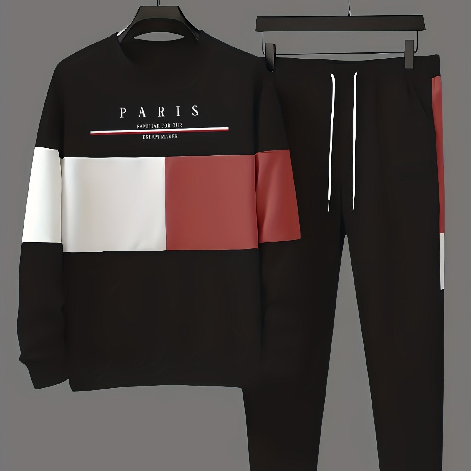 Men's Polyester Casual Clothing Set with Round Neck Top and Drawstring Sweatpants