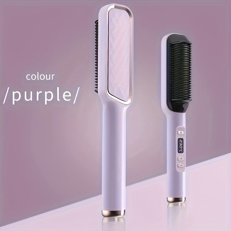 2-in-1 Ceramic Hair Straightener Brush with LCD Display European Plug for Styling