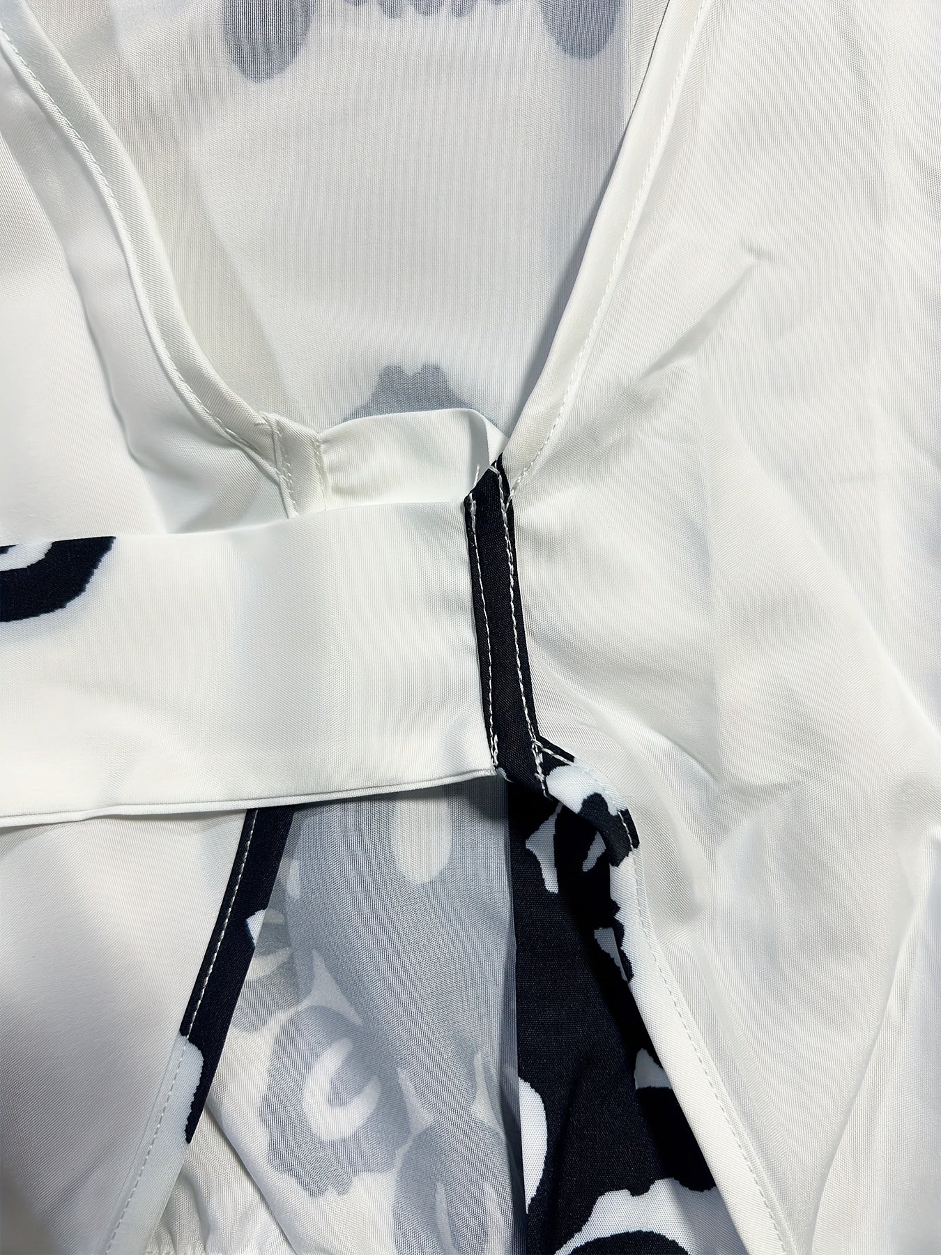 Plus Size Women's V-Neck Floral Romper with Tie Waist Black White Spring Summer