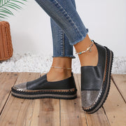 Women's Glitter Flats, Solid Color Slip-On Loafers, Comfortable Platform Shoes