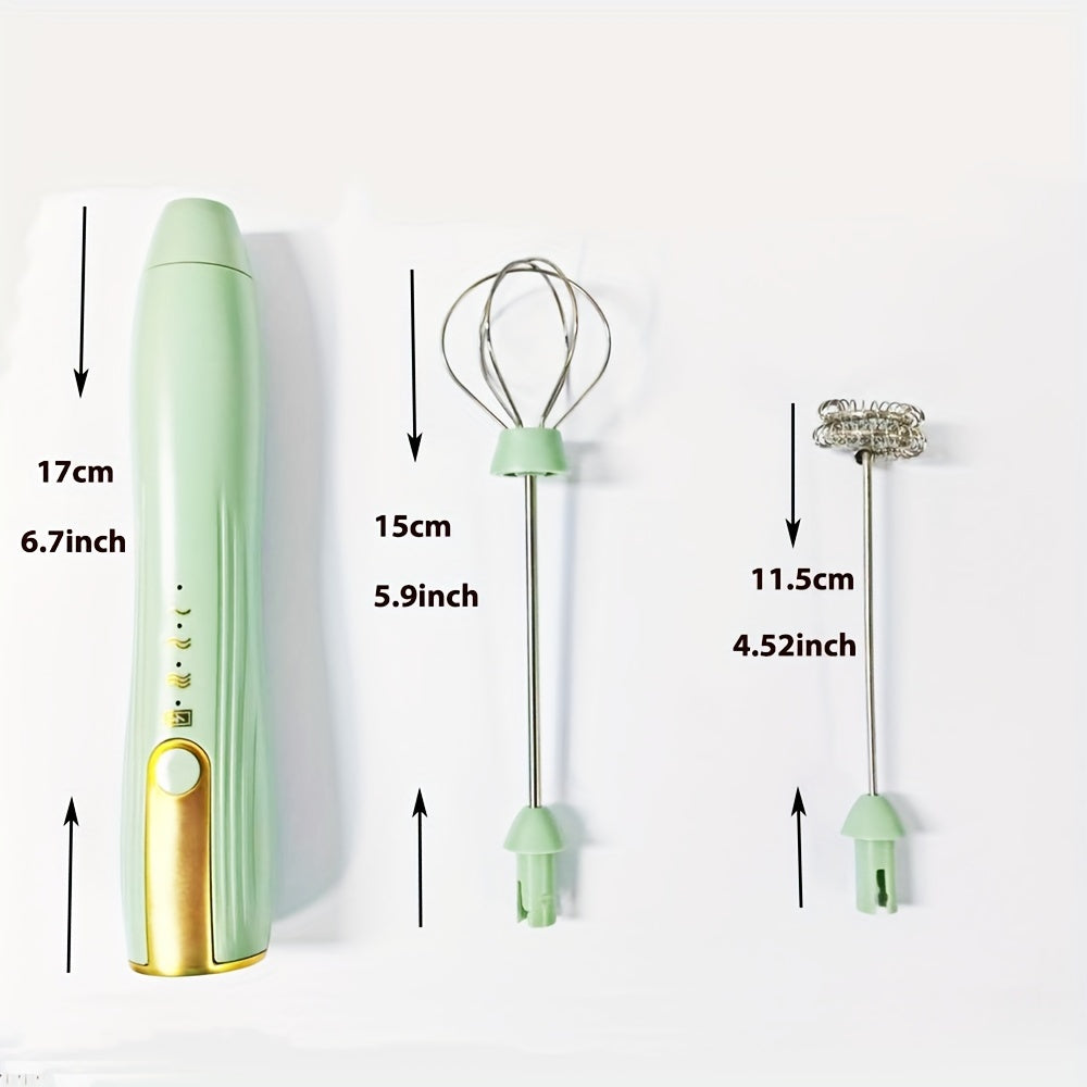 Electric Milk Frother and Whisk Stainless Steel 3-Speed Rechargeable for Coffee