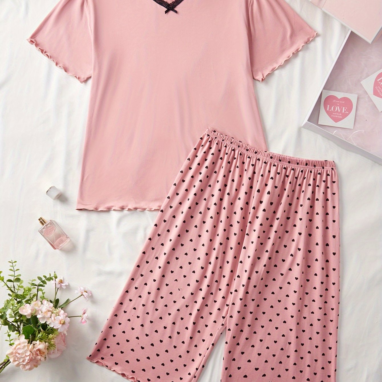 Plus-Size Women's Lace Trim Nightgown Set Casual Home Wear