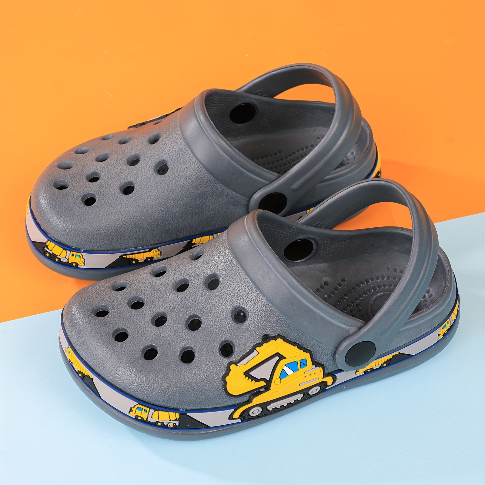 Toddler Girls Cartoon Print Platform Clogs with Closed Toe Anti-Skid Sole Hollow Out Design