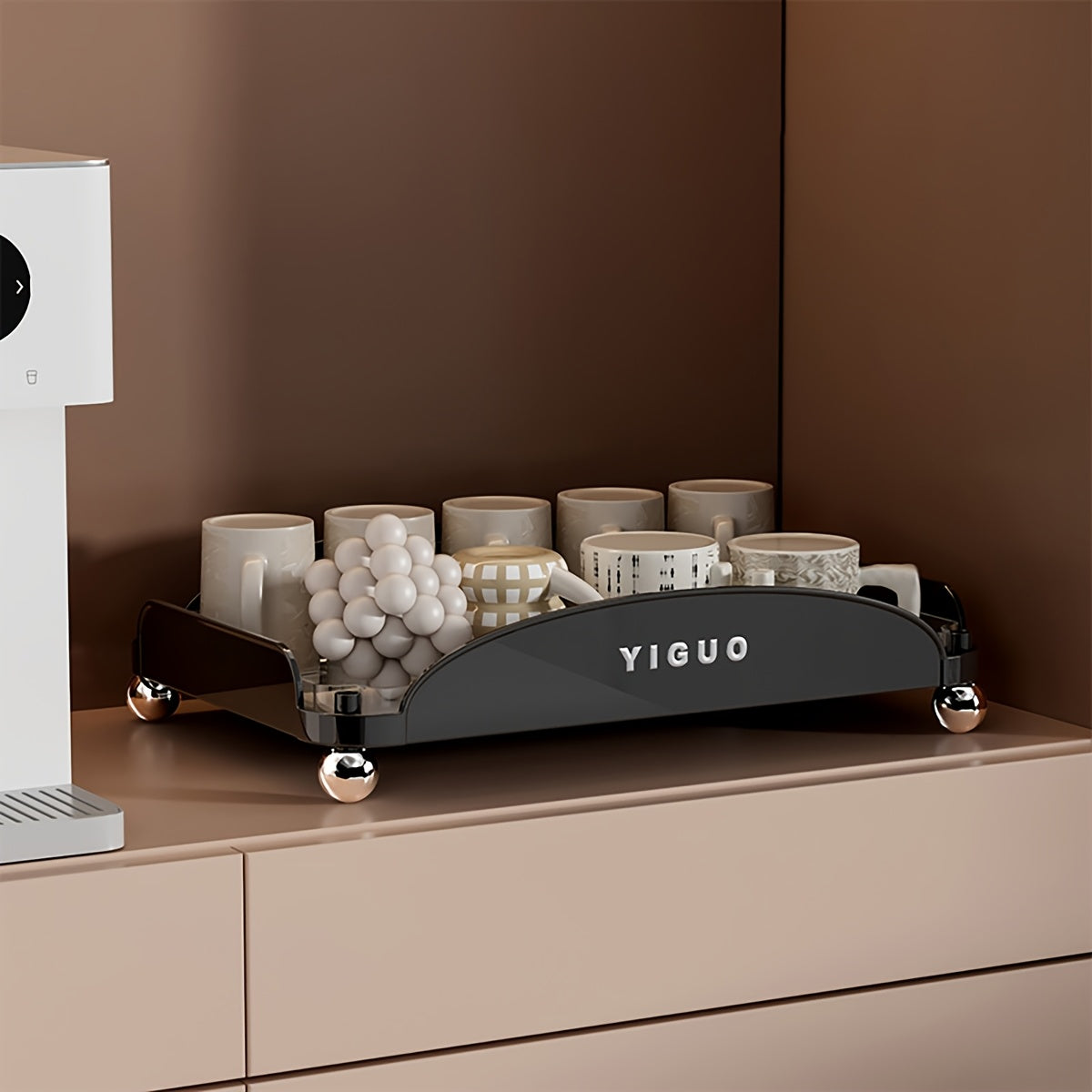 YIGUO Qopqoqsiz Ikki Qavatli Oshxona Tashkiliy Raqami - Chashkalar, Kofe Qoplari, Kofe Podlari uchun - Ochiq Saqlash Dizayni, Ko'p Maqsadli, Assembling Kerak Emas, Stol va Sirt Ko'rsatish Polka Kiritilgan