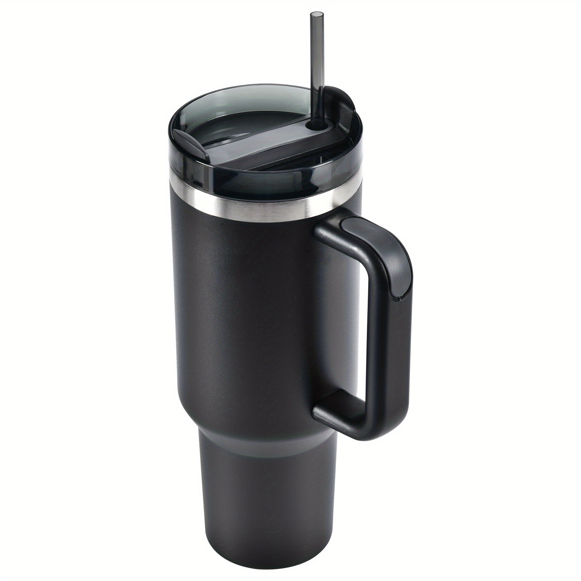 Taza de viaje de acero inoxidable de 40oz con tapa, pajilla, asa, aislamiento al vacío, apta para lavavajillas, gris claro, rosa, marfil, blanco