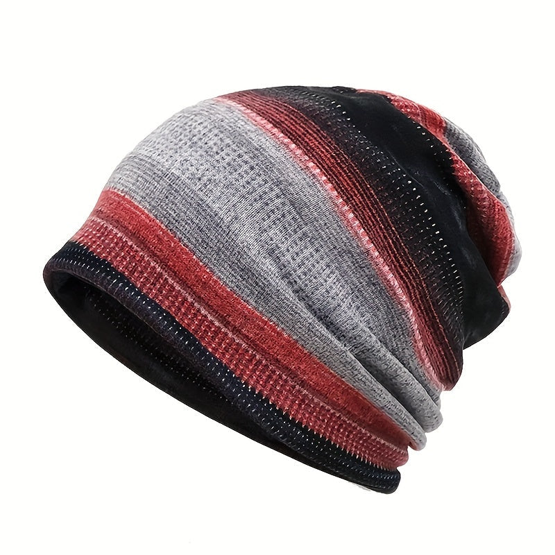 Unisex 2-in-1 Striped Beanie and Scarf Set Warm Winter Accessories
