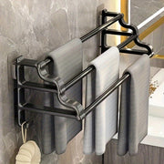 No-Installation Plastic Towel Rack with Dual Bars and Hooks for Bathroom Space Saving