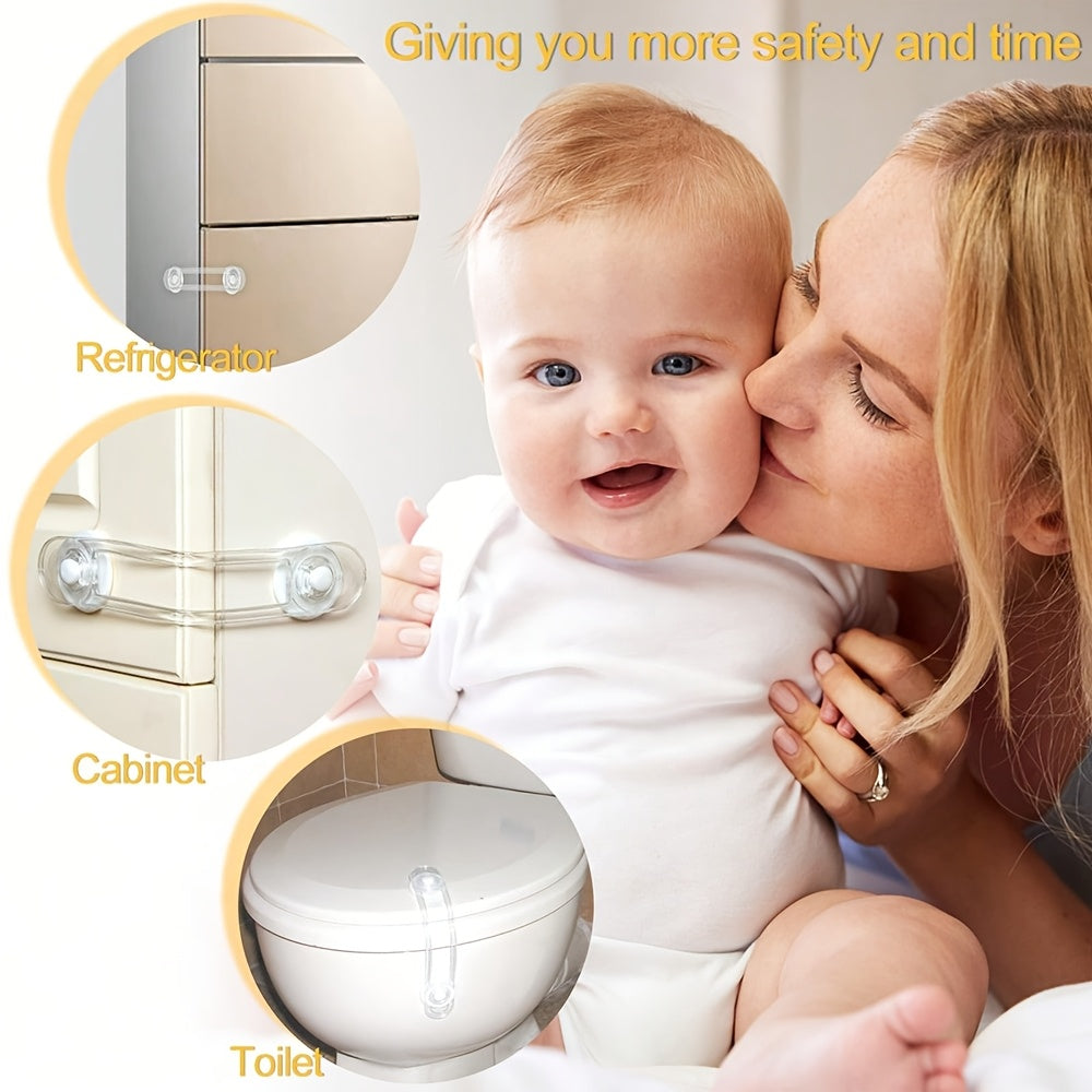 Set of 5 Clear Plastic Child Safety Locks for Drawers and Cabinets