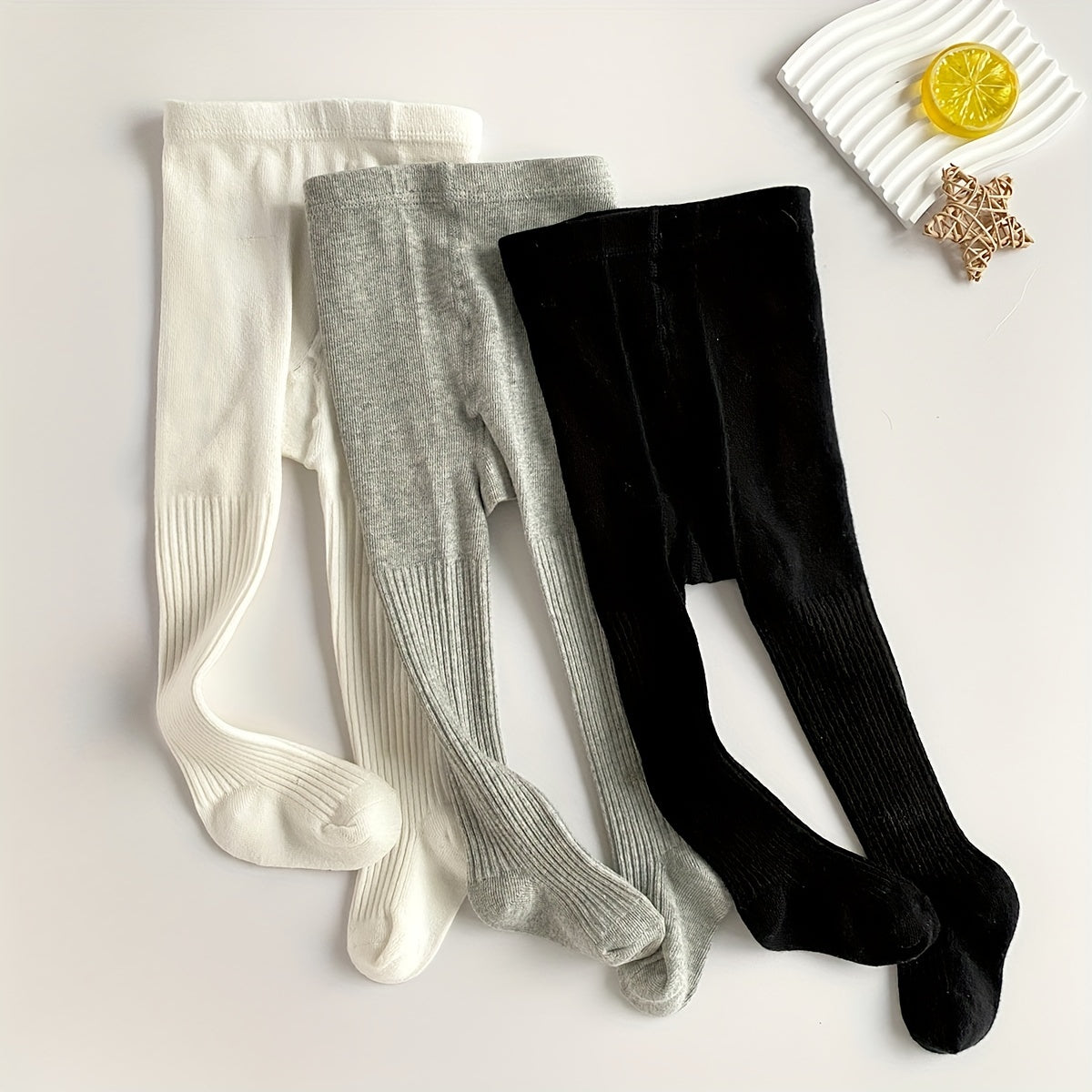 Girls' Socks 3-Pack Breathable Knit Leggings Socks for All-Season in Light Gray Beige Brown