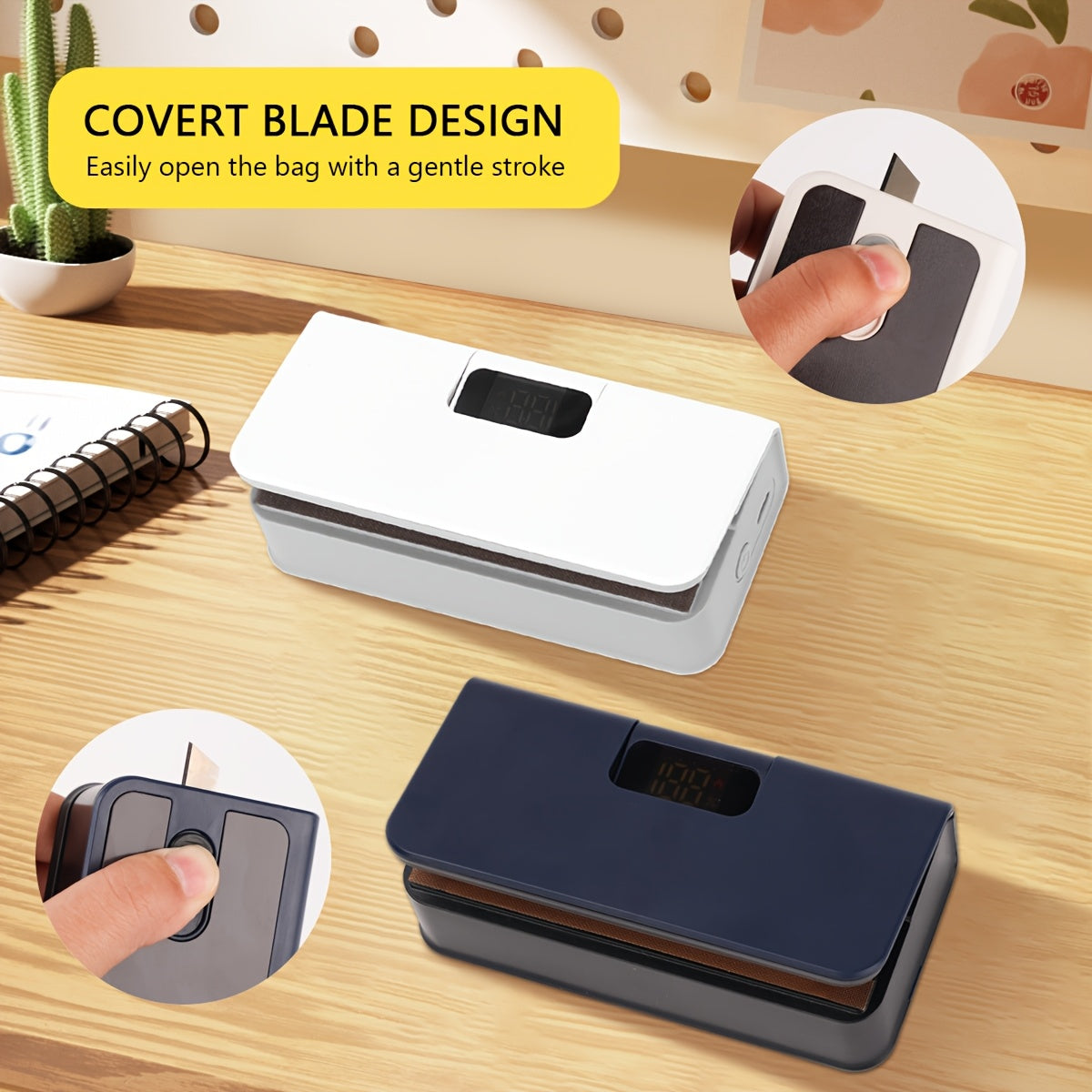 Mini Snack Sealer USB qayta tiklanadigan raqamli displey 6 tezlikli kompakt oziq-ovqat yopishqoq