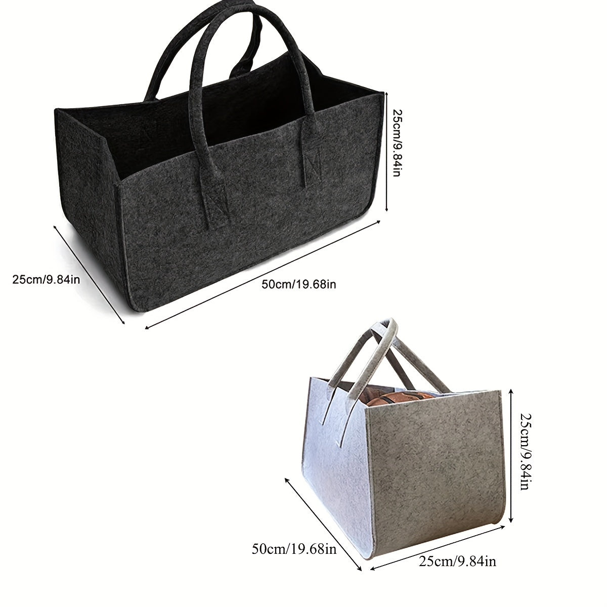 Firewood Tote Bag Sturdy Black Felt Log Carrier for Fireplace Outdoor Storage