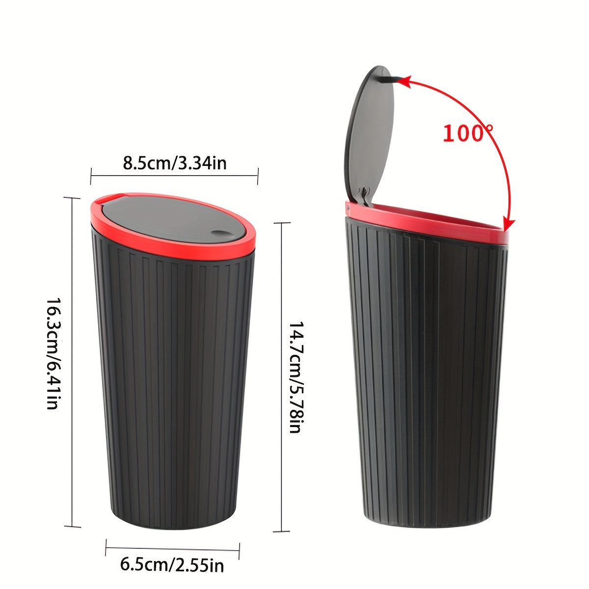 Black and Red Car Trash Bin Waterproof Durable ABS Storage Lid