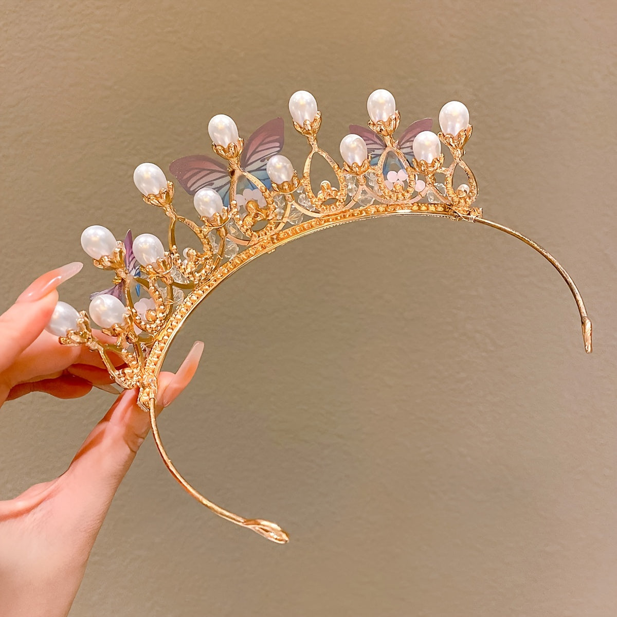 Rhinestone Princess Tiara with Faux Pearls for Weddings and Parties