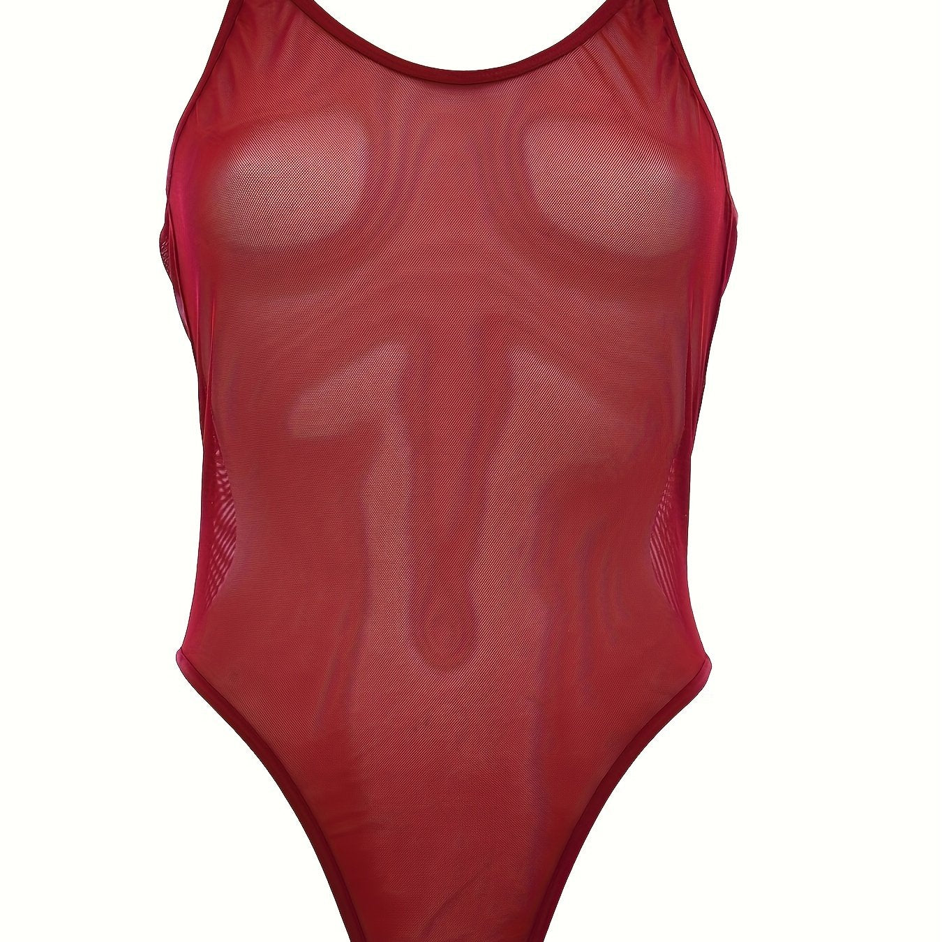 Women's Mesh Sleeveless Teddy and Sheer Backless Thong Bodysuit Lingerie