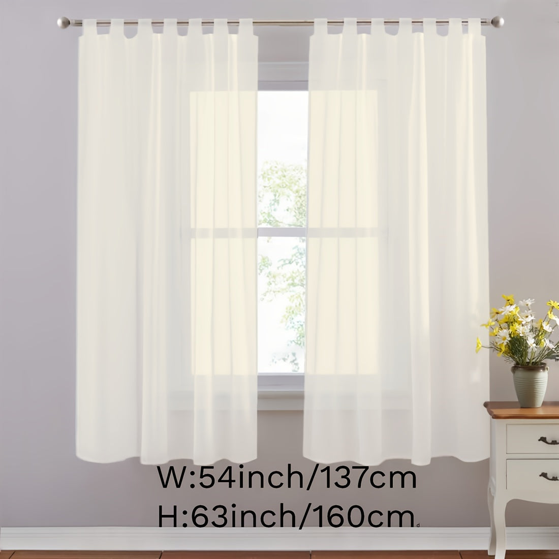 Set of 2 White Sheer Curtains with Tab Tops for Bedroom Living Room Dining Room