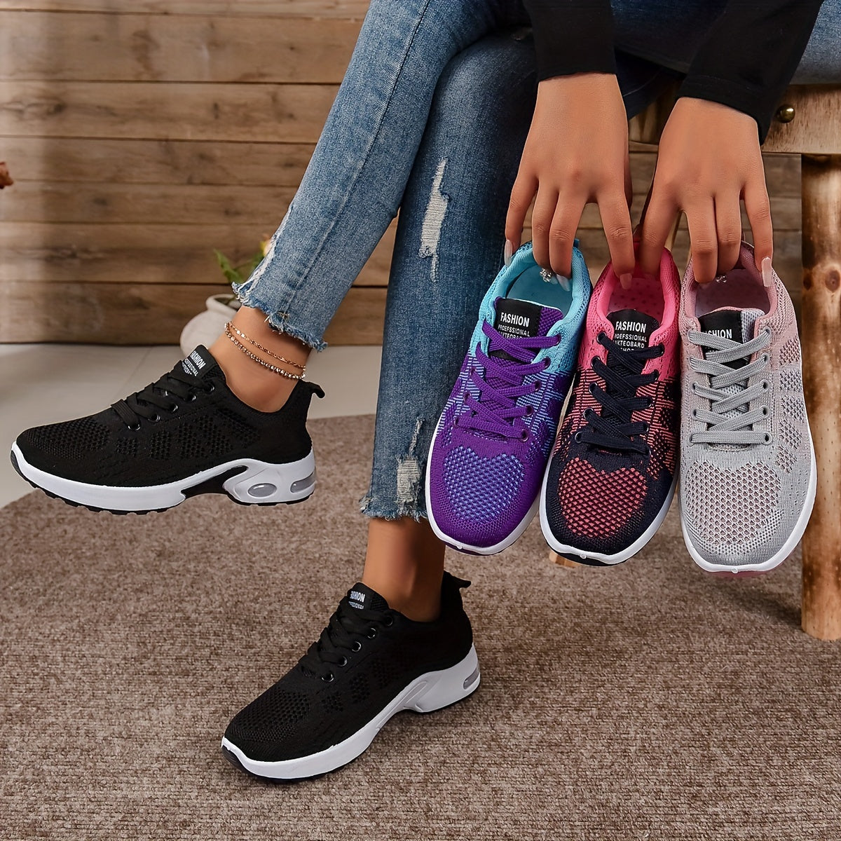 Ayollar uchun nafas oladigan, toʻqilgan pastki poyabzal, yugurish poyabzali, kundalik krossovkalar, kattaroq o'lcham