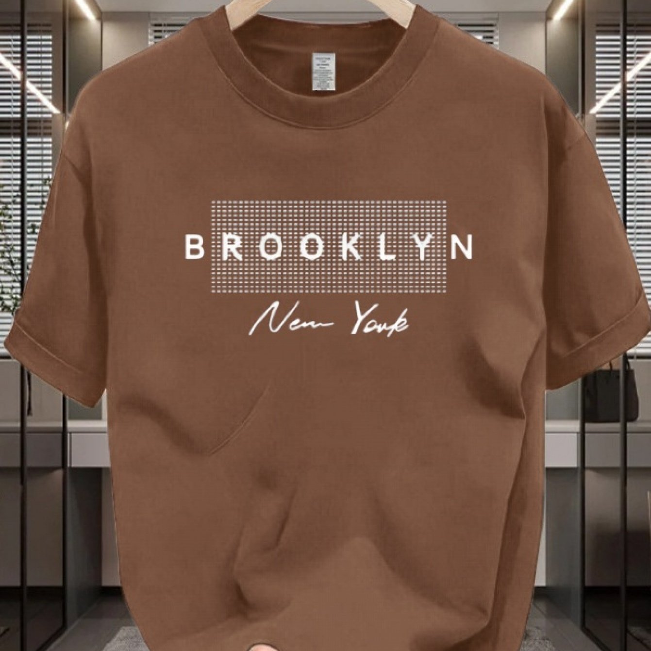 Men's Cotton T-Shirt with Brooklyn NYC Graphic Crew Neck Short Sleeve Casual All-Season