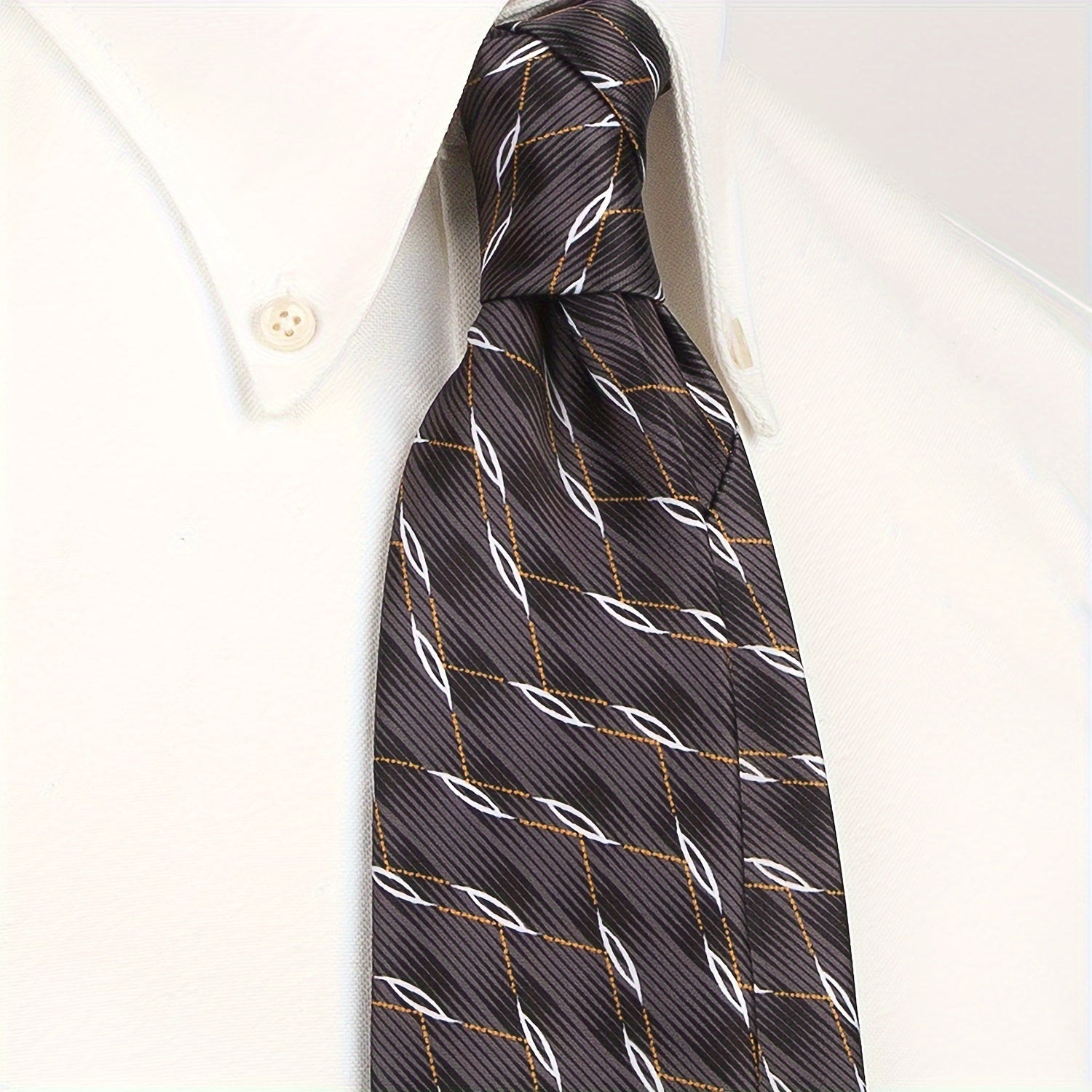 Men's Vintage Print Polyester Necktie with Abstract Geometric and Floral Pattern for Casual Street Style