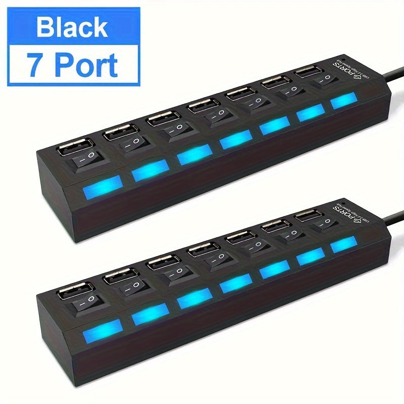 USB 2.0 Hub 7 Ports or 4 Ports with LED Light and Independent Power Switch for Data Transfer
