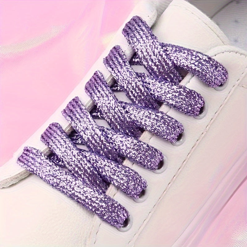 Unisex Glitter Shoe Laces Metallic Silver and Gold Flat for Sneakers