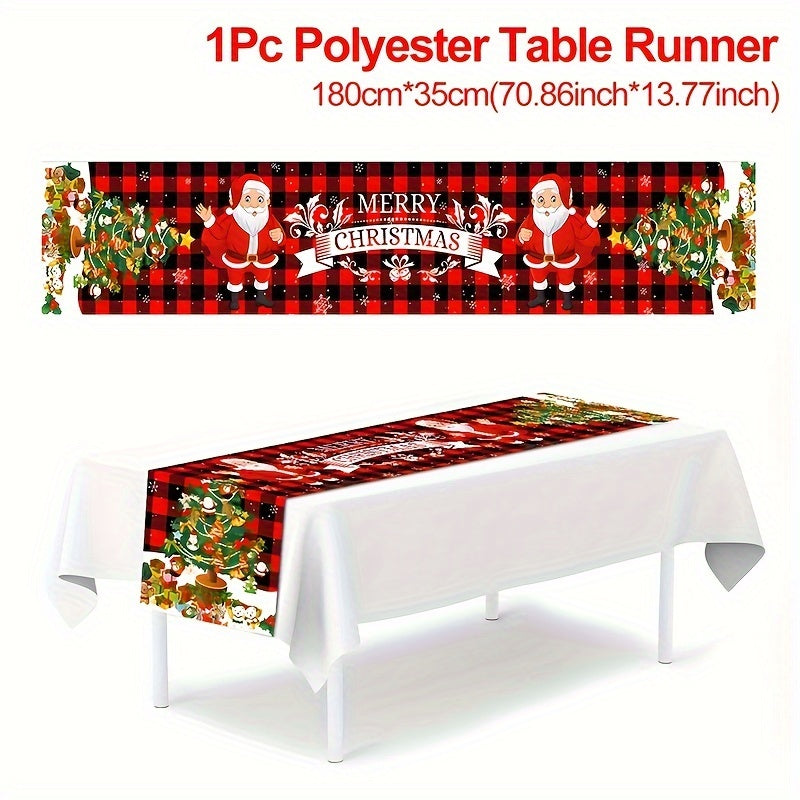 Polyester Christmas Table Runner with Santa Claus and Reindeer Design for Holiday Decor