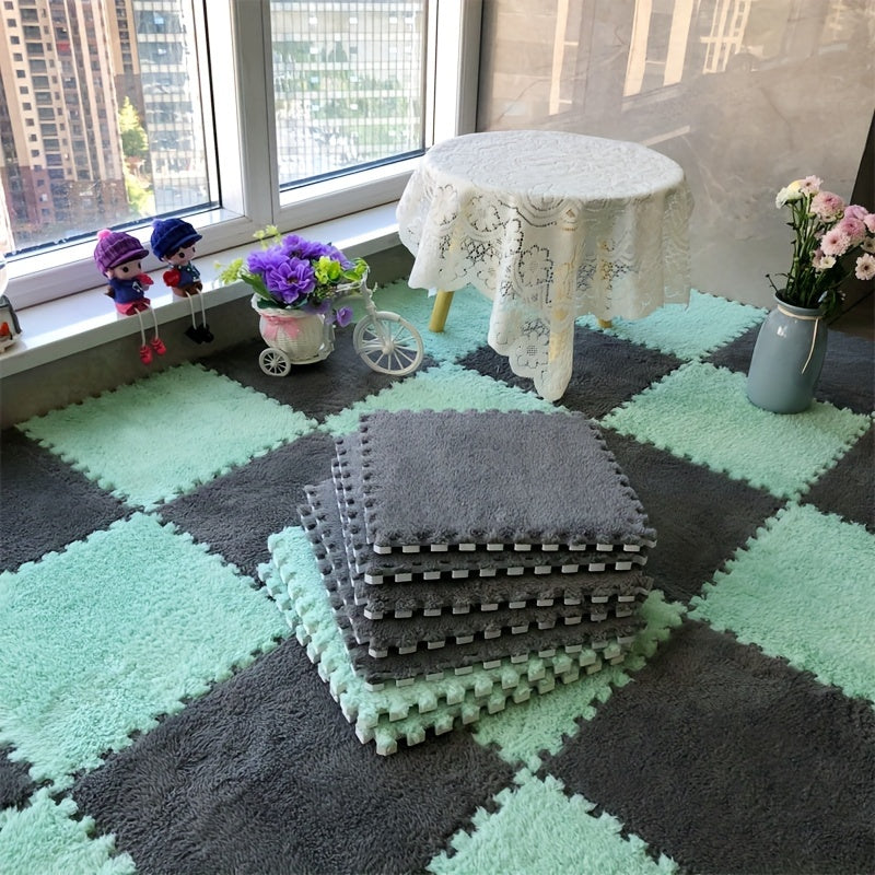 Velvet Patchwork Floor Mat for Room Bay Window with Storage Washable