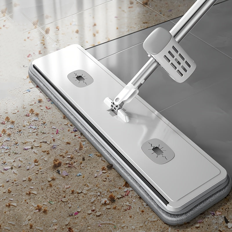 Qo'llarsiz tekis mop to'plami, 2 ta qayta ishlatiladigan yostiq bilan, plitka va yog'och pol uchun uzun tutqich