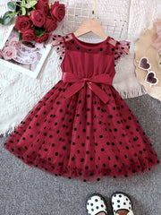 Girls Toddler Polka Dot Tutu Dress with Contrast Mesh for Parties and Vacations
