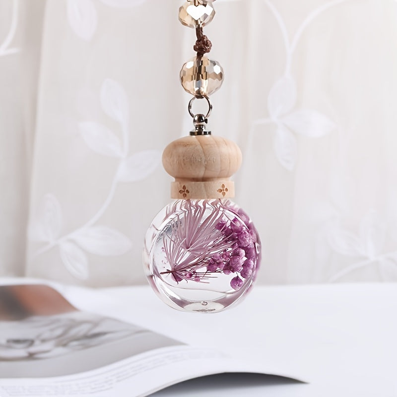 Lavender Diffuser in Glass Bottle with Wooden Cap and Gold Beads for Home and Car Use