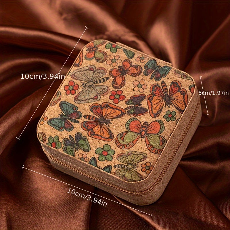 Gulzorli mini zargarlik qutisi, soxta charm bilan sayohat qutisi, uzuklar, soatlar, aksessuarlar uchun