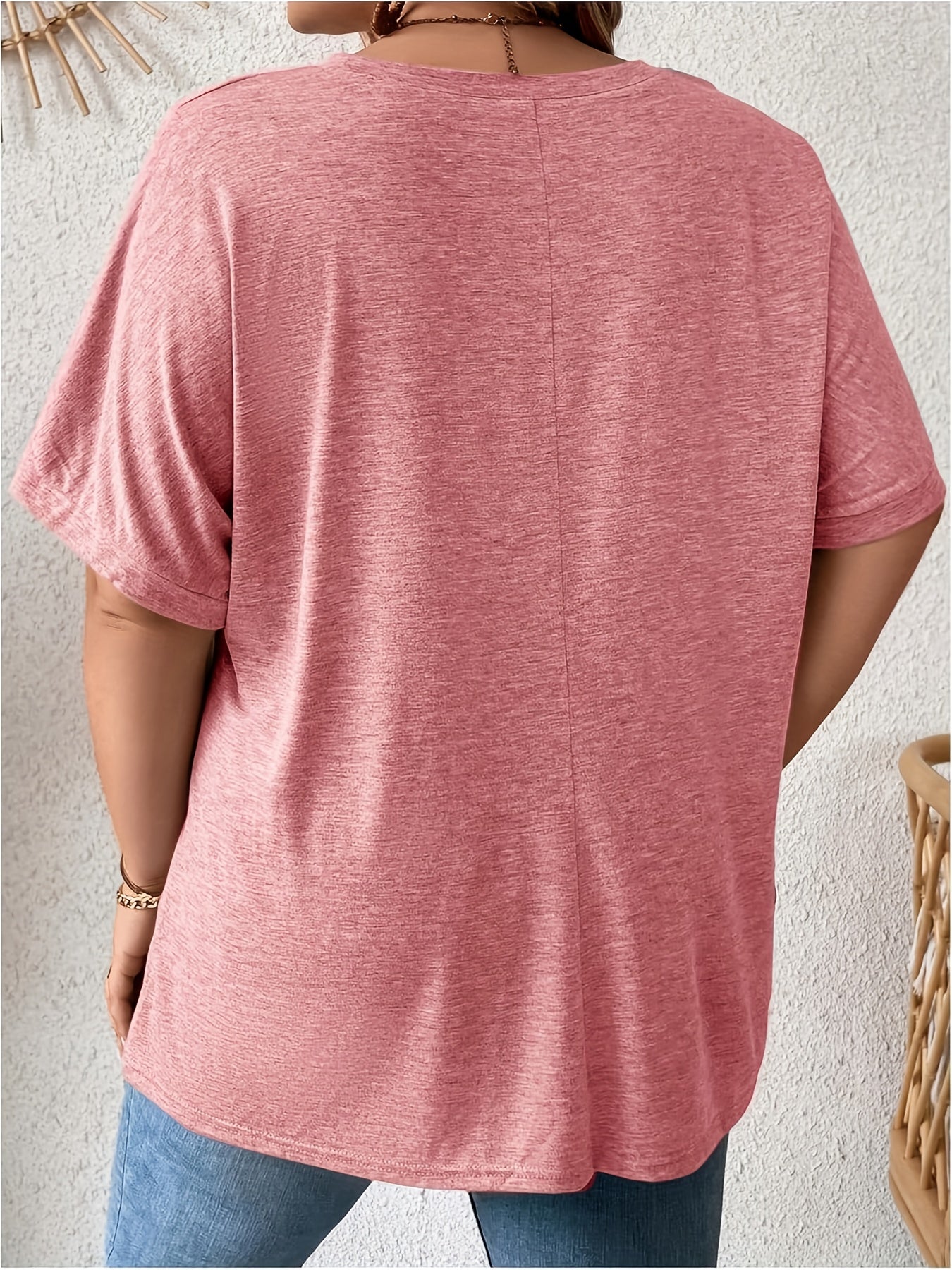 Plus Size Women's Batwing Sleeve T-Shirt with Pockets Black Summer Top