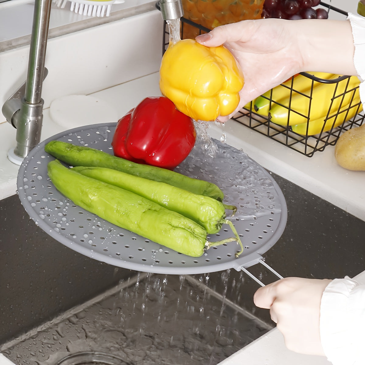 Stainless Steel Splatter Screen with Silicone Mesh for Frying Pan Kitchen Tool